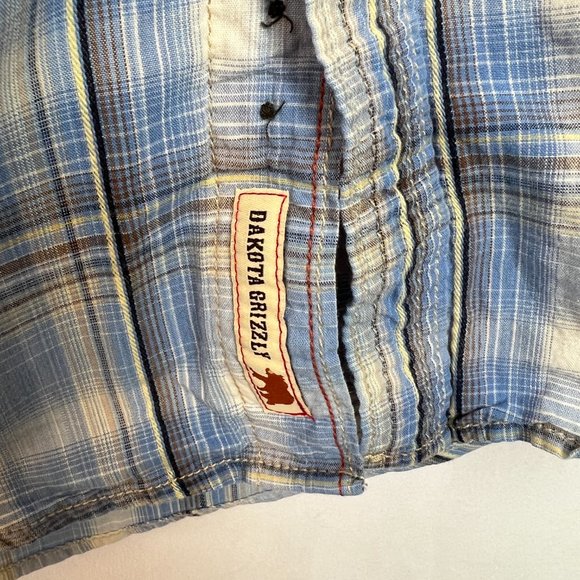 Men's Dakota Grizzly Western Pearl Snap Button Shirt Sz M Cotton Blue Plaid - Picture 10 of 11